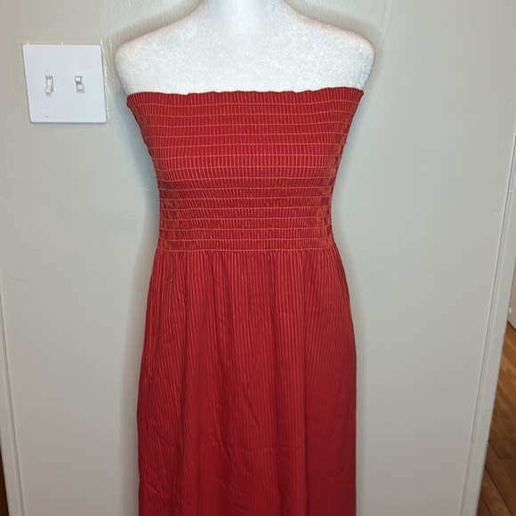 La Ligne Meredith Smocked Bodice Strapless Striped Midi Dress Size Large - Picture 3 of 11